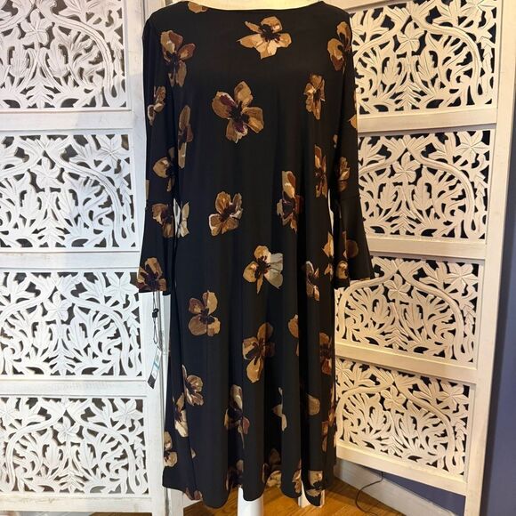 Tommy Hilfiger Dresses & Skirts - NWT Tommy Hilfiger Chic Floral Long Sleeve Dress in Black and Brown Sz 16
